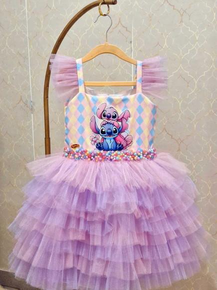 Vestido l Stitch e Angel Colorido Luxo