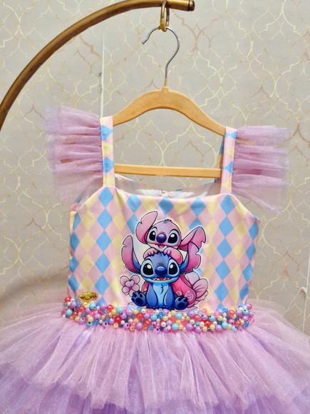 Vestido l Stitch e Angel Colorido Luxo