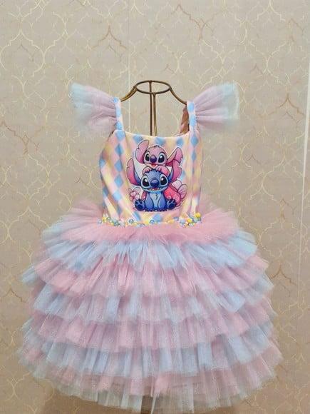 Vestido Luxo Tema Stitch e Angel