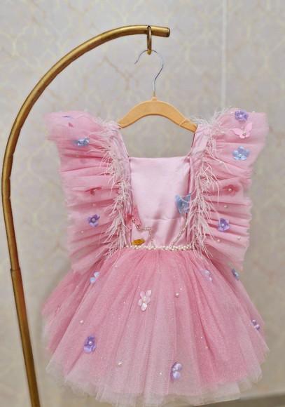 Vestido Luxuoso Rosa Asa Fixa