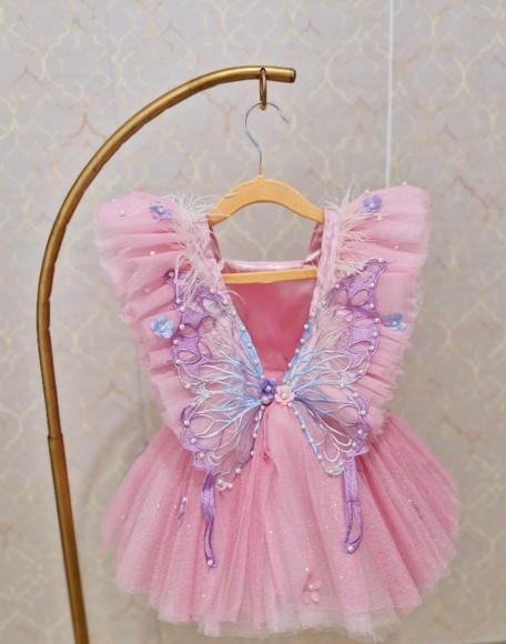 Vestido Luxuoso Rosa Asa Fixa