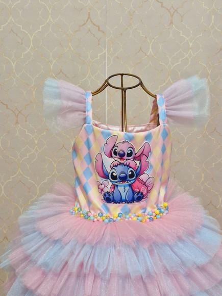 Vestido Luxo Tema Stitch e Angel