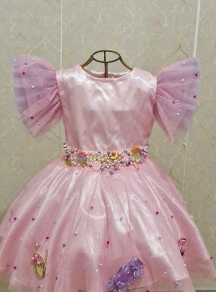 Vestido Minnie Confeiteira Luxo Rosa