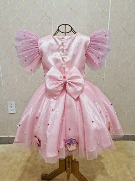 Vestido Minnie Confeiteira Luxo Rosa