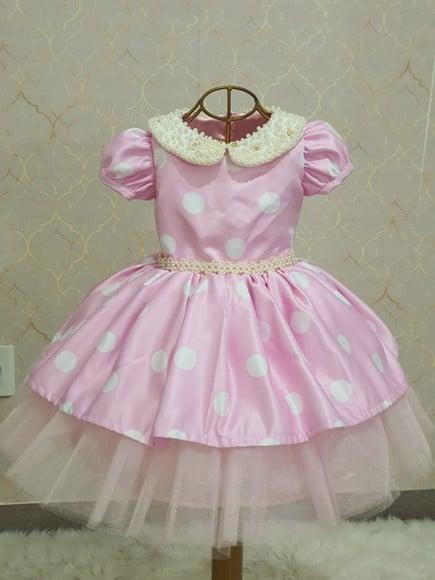 Vestido Mínnie Rosa E Branco