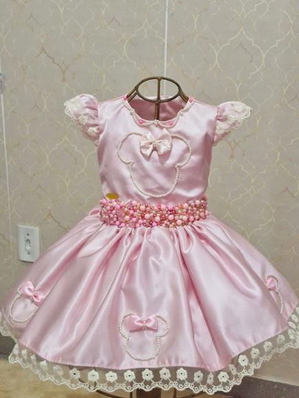Vestido Minnie Rosa e Perolas