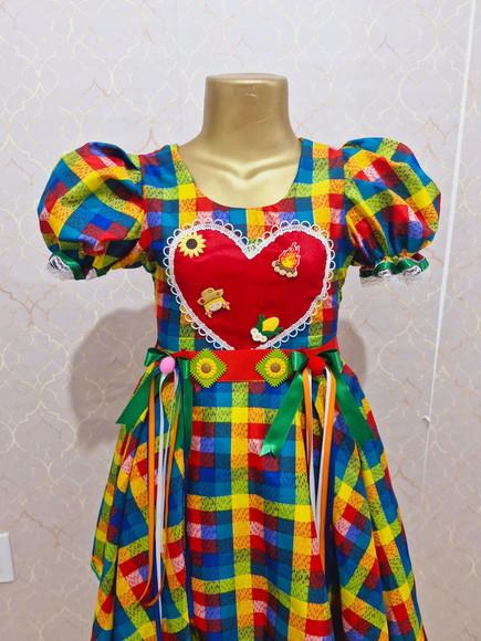 Vestido Xadrez Colorido Junino Coração