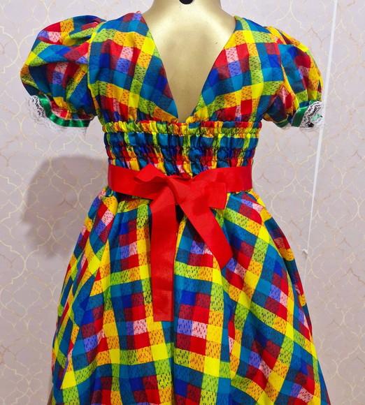 Vestido Xadrez Colorido Junino Coração