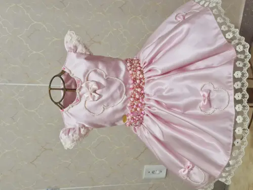 Vestido Minnie Rosa e Perolas