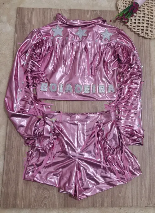 Conjunto Boiadeira Rosa Franja