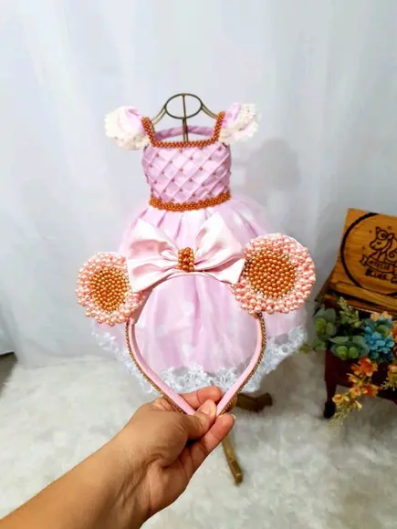 Tiara mínnie rosa dourada