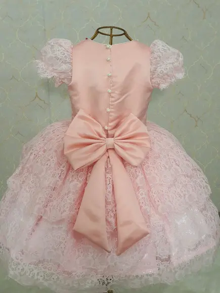 Vestido Barbie Renda Luxo rosa bebe
