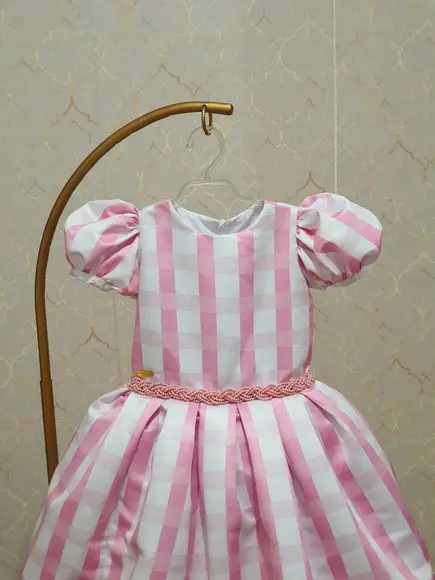 Vestido Barbie Rosa Xadrez