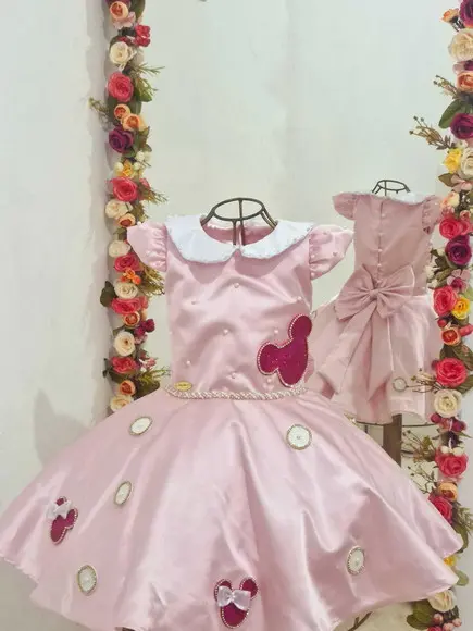 Vestido da Minnie Rosa Bebê Carinha Rosa Pink