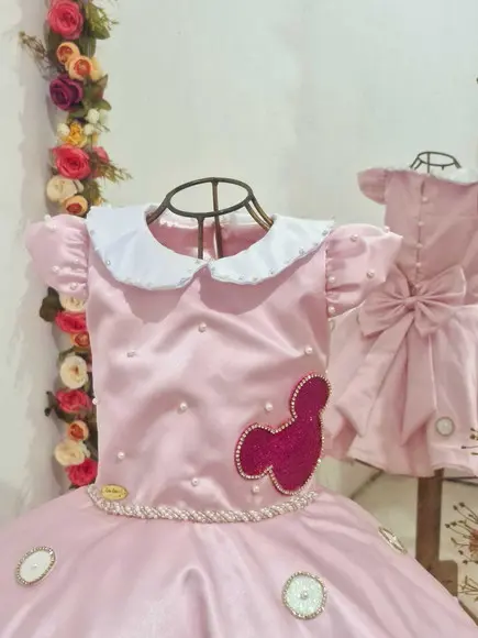 Vestido da Minnie Rosa Bebê Carinha Rosa Pink