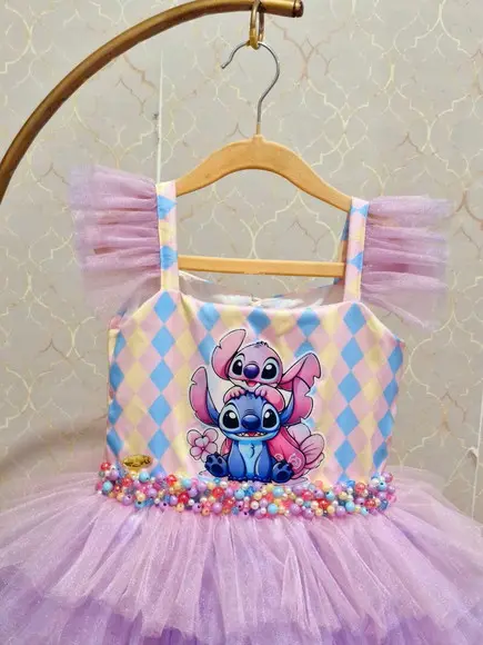 Vestido l Stitch e Angel Colorido Luxo