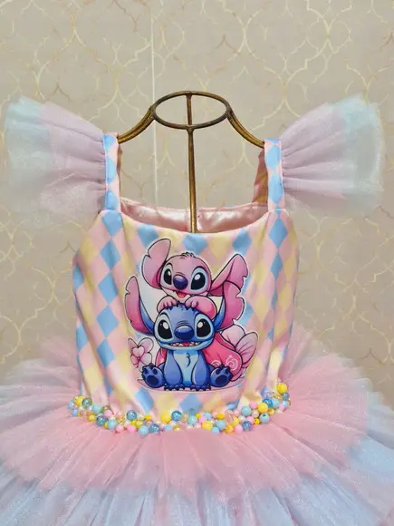 Vestido Luxo Tema Stitch e Angel