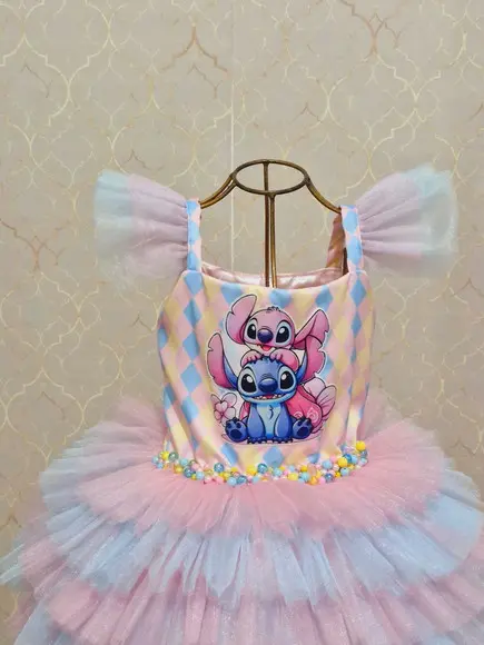 Vestido Luxo Tema Stitch e Angel