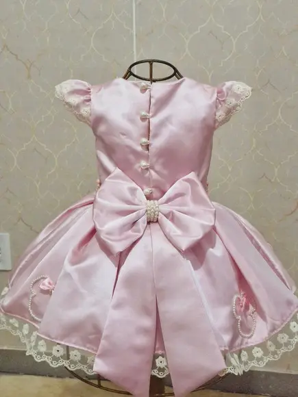Vestido Minnie Rosa e Perolas