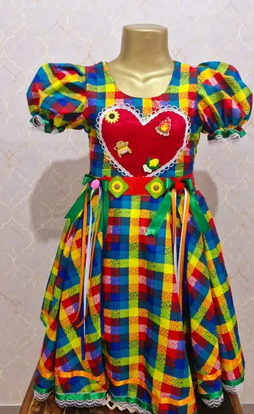 Vestido Xadrez Colorido Junino Coração