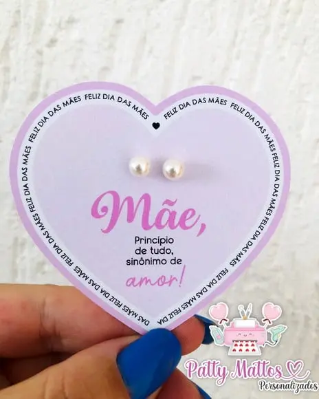 Lembrancinha Dia das Mães - Card Coração com Brinco
