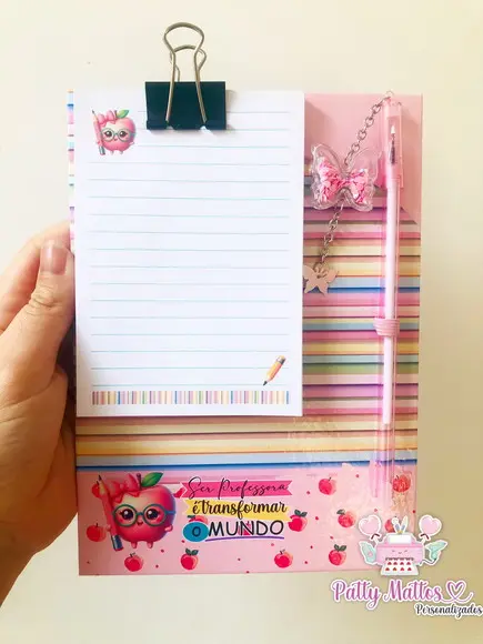 Lembrancinha Dia dos Professores - Mini Prancheta c/ Caneta