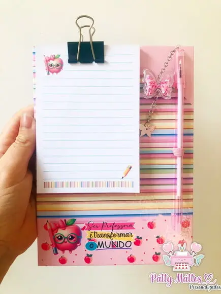Lembrancinha Dia dos Professores - Mini Prancheta c/ Caneta