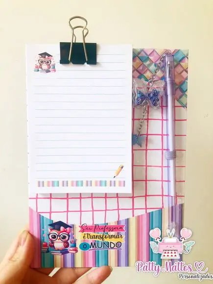 Lembrancinha Dia dos Professores - Mini Prancheta c/ Caneta