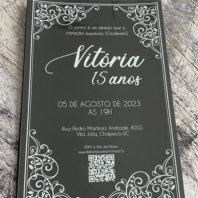 Convite 15 Anos Transparente Arabesco Envelope Preto