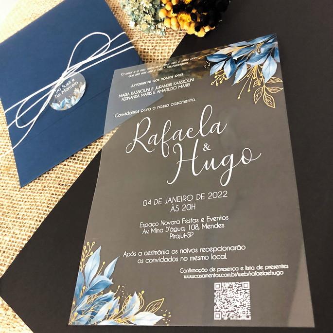 Convite Transparente Folhagens e Envelope Azul