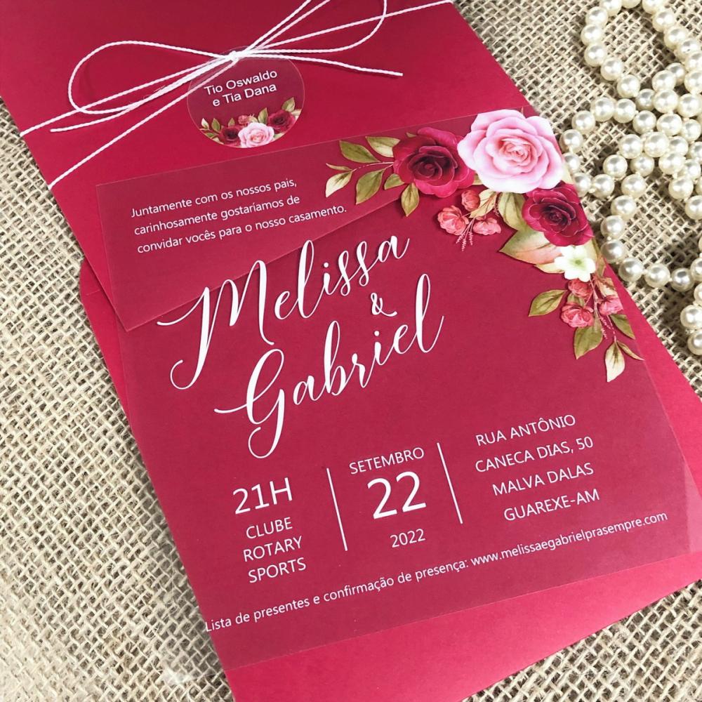 Convite Transparente Marsala com Rosas