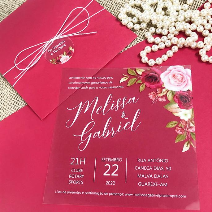 Convite Transparente Marsala com Rosas