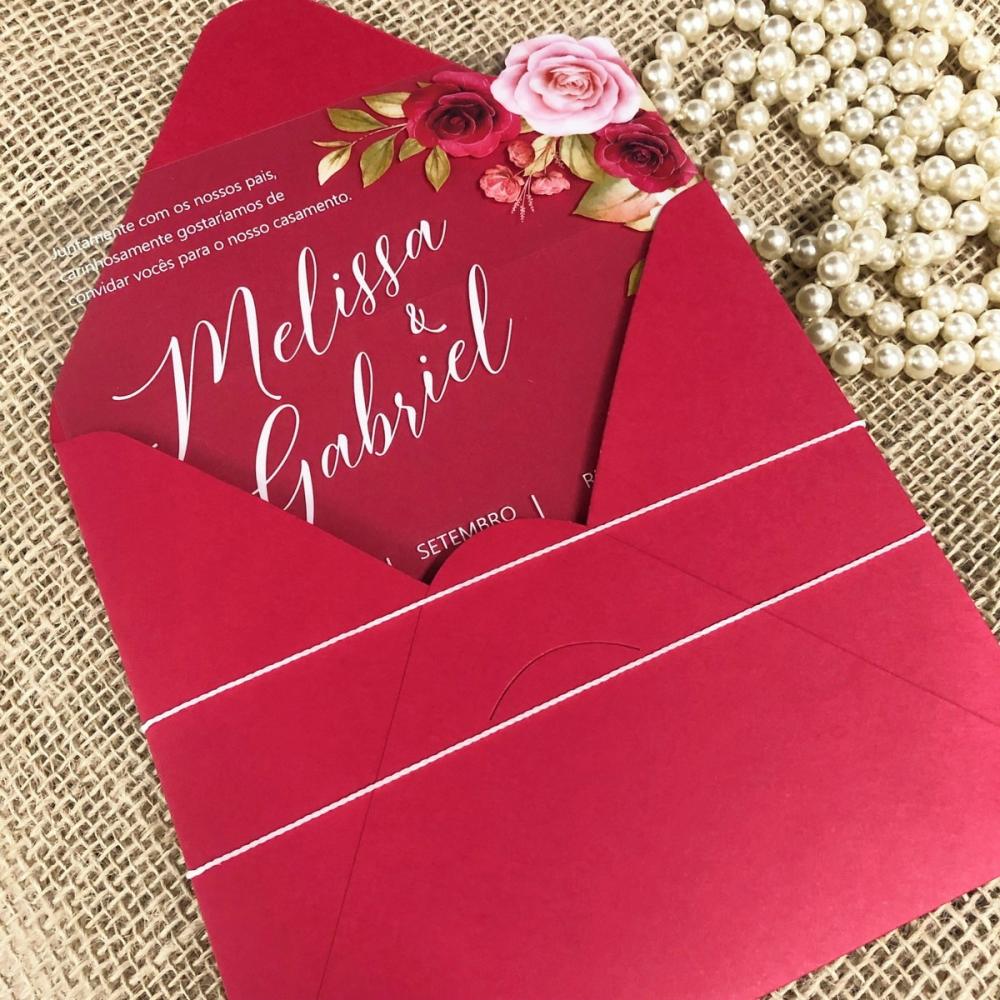 Convite Transparente Marsala com Rosas