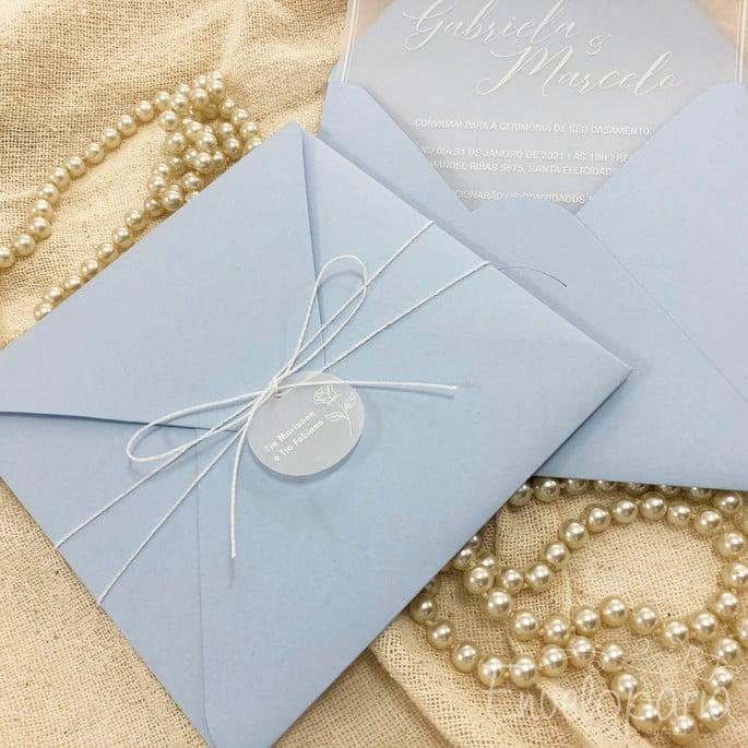 Convite de Casamento Azul Serenity com Vegetal em