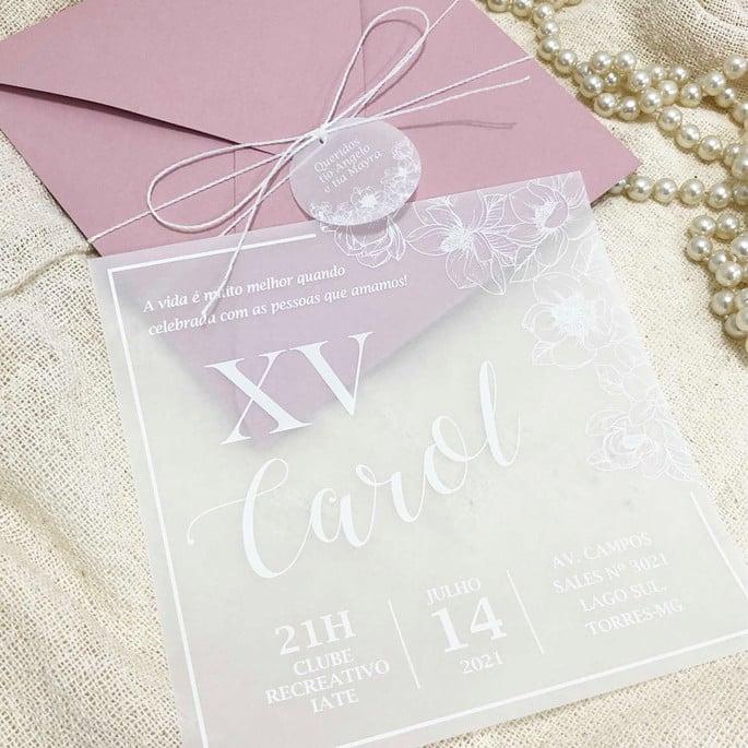 Convite 15 Anos Rosé com Vegetal em Branco