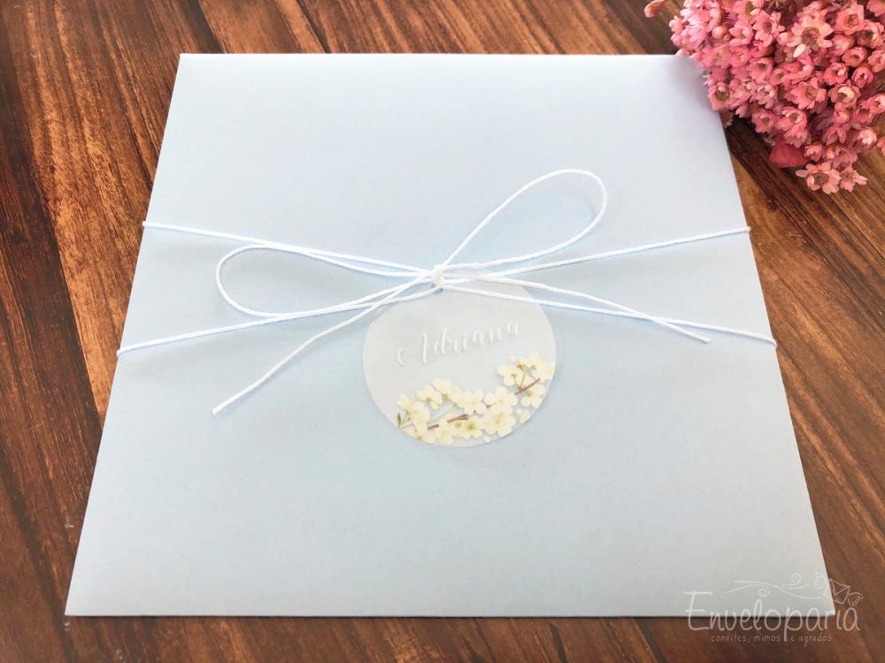 Convite Transparente Cerejeiras Envelope Azul Serenity