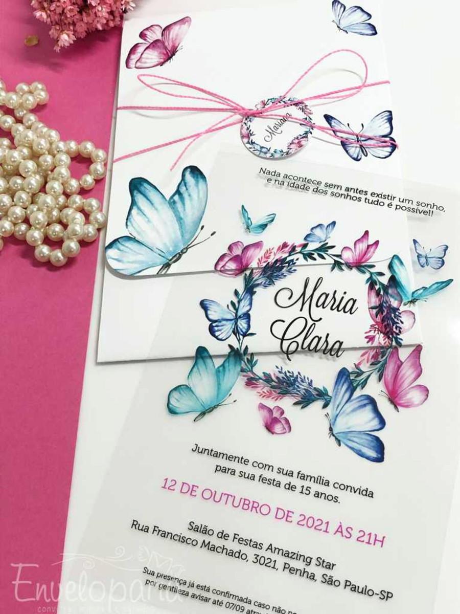 Convite 15 Anos Transparente Borboletas