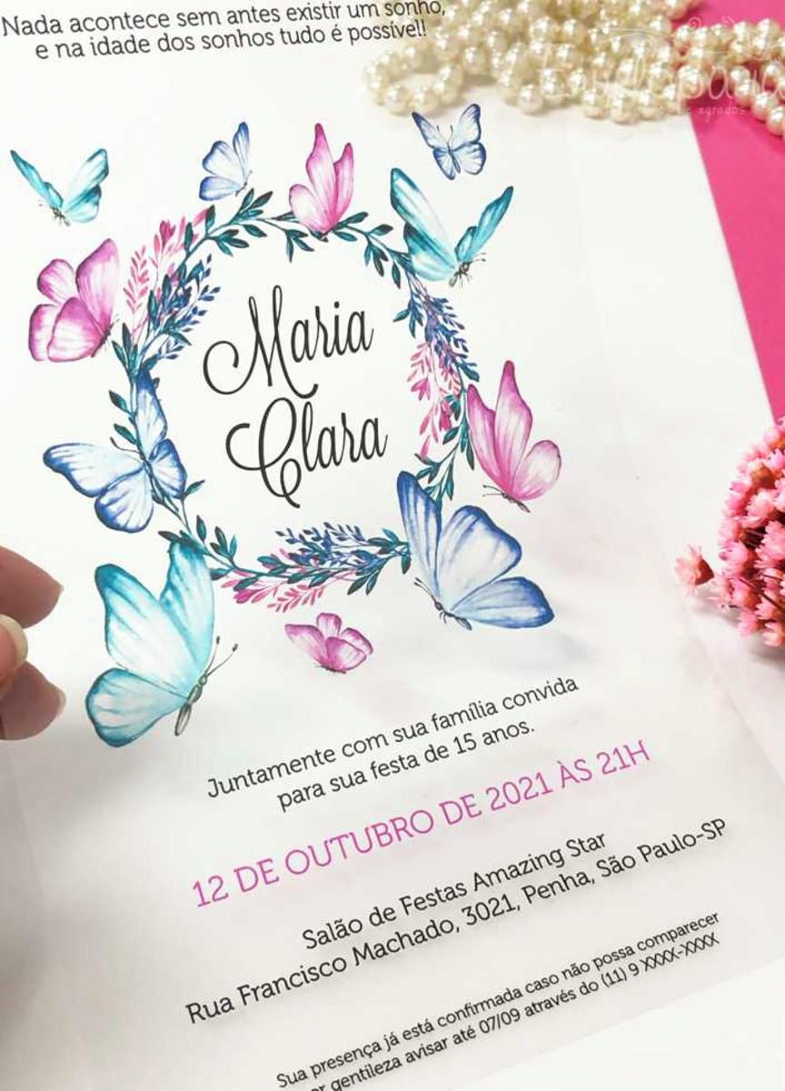 Convite 15 Anos Transparente Borboletas
