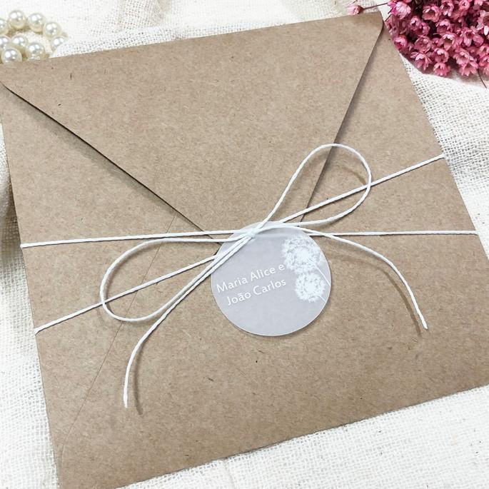 Convite Vegetal em Branco Envelope Kraft Dente de Leão