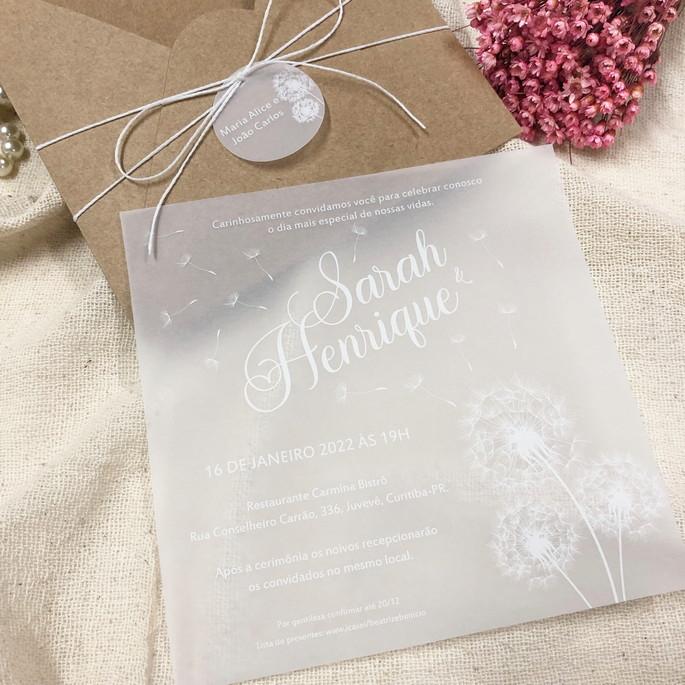 Convite Vegetal em Branco Envelope Kraft Dente de Leão