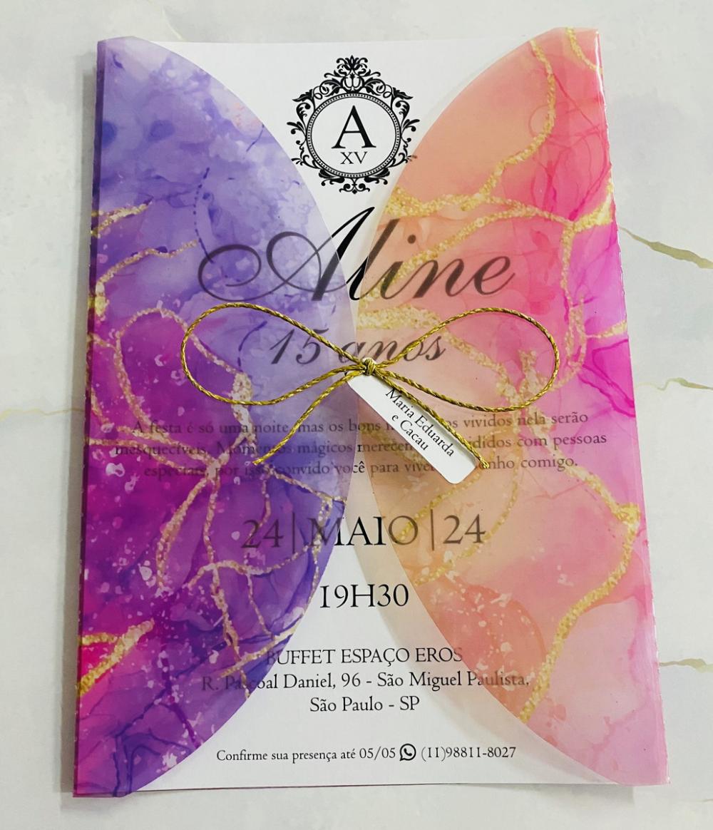 Convite 15 Anos Tie-Dye Luva Transparente