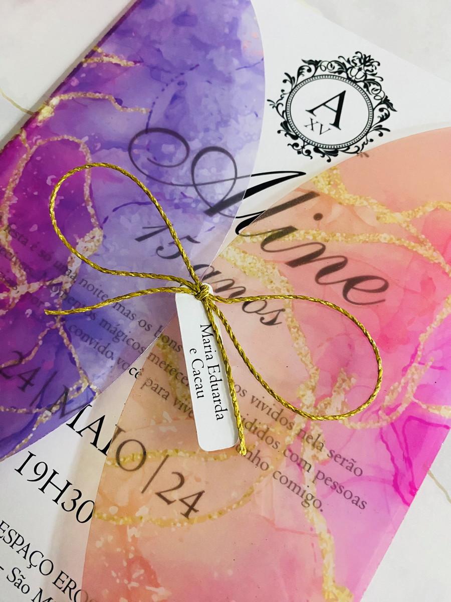 Convite 15 Anos Tie-Dye Luva Transparente