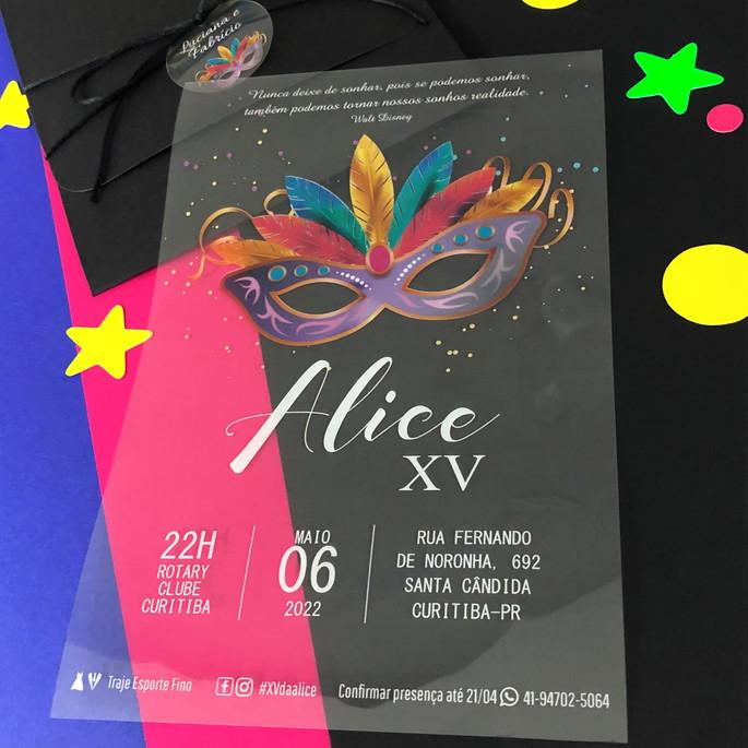 Convite Transparente Debutante Baile de Máscaras