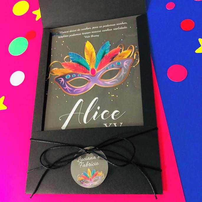 Convite Transparente Debutante Baile de Máscaras