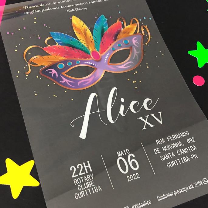 Convite Transparente Debutante Baile de Máscaras