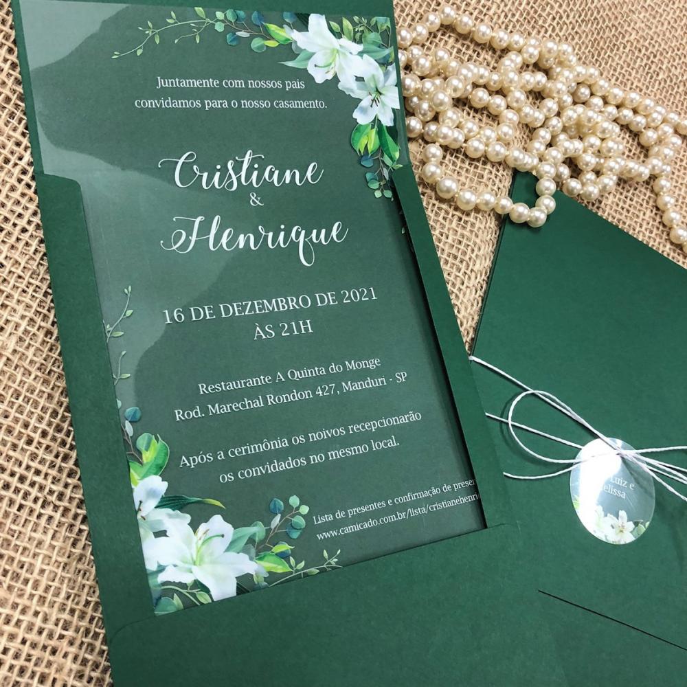 Convite Transparente Envelope Verde