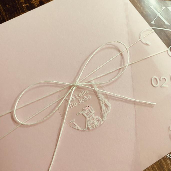 Convite Transparente 15 Anos Paris Envelope Rosa