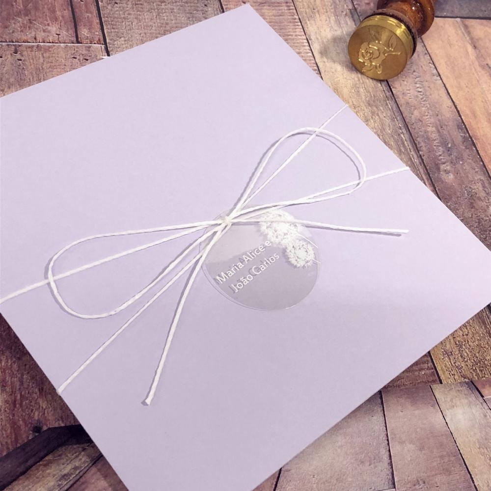 Convite Transparente Dente de Leão Branco Envelope Lilás