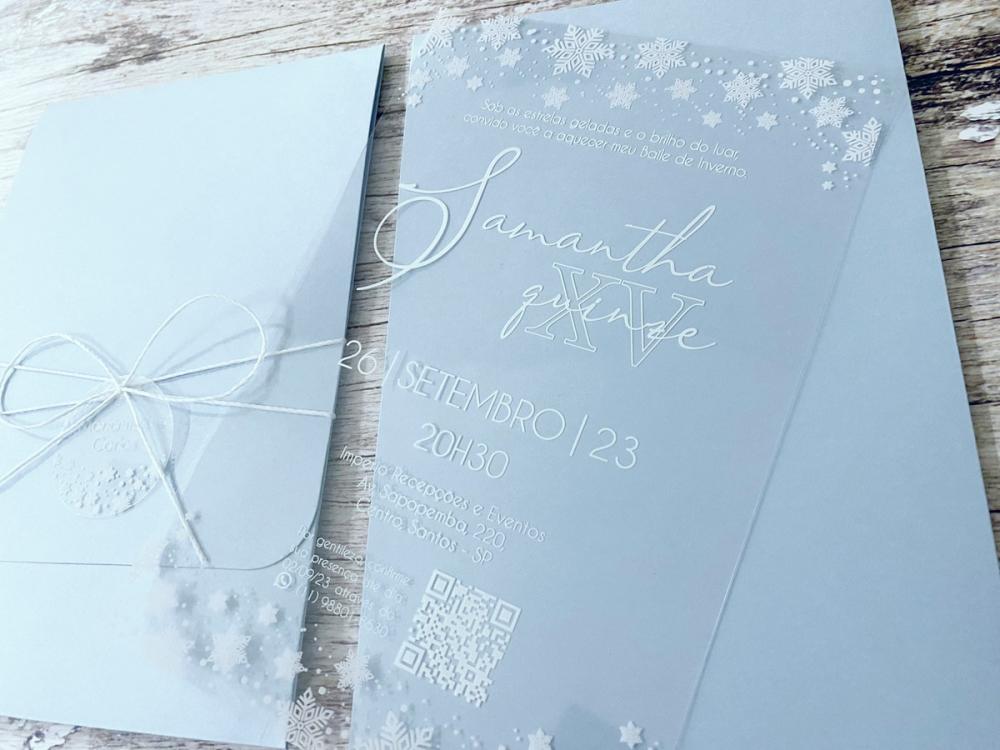 Convite 15 Anos Transparente Flocos de Neve