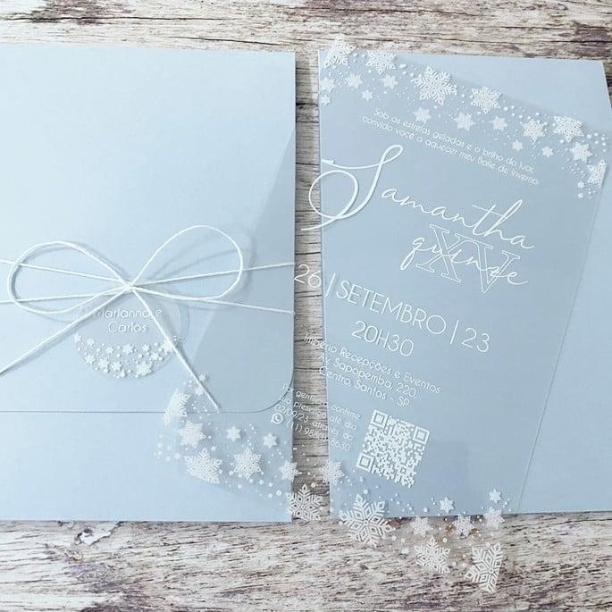 Convite 15 Anos Transparente Flocos de Neve